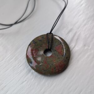 Green ukanite jasper pi stone circular pendant necklace
